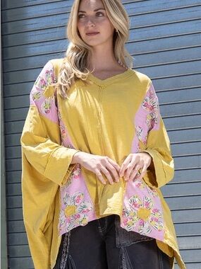 Blue Velvet Daisy Flower Patch Oversized Shirt